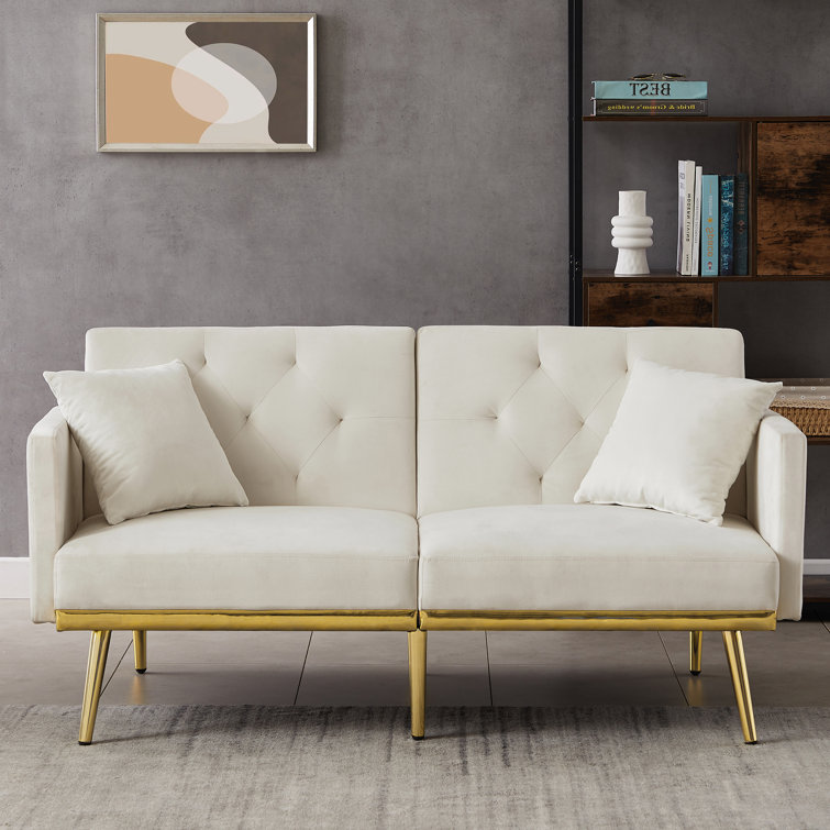 Mercer41 Deha 59'' Wide Velvet Loveseat Futon Sofa Bed with Metal Legs